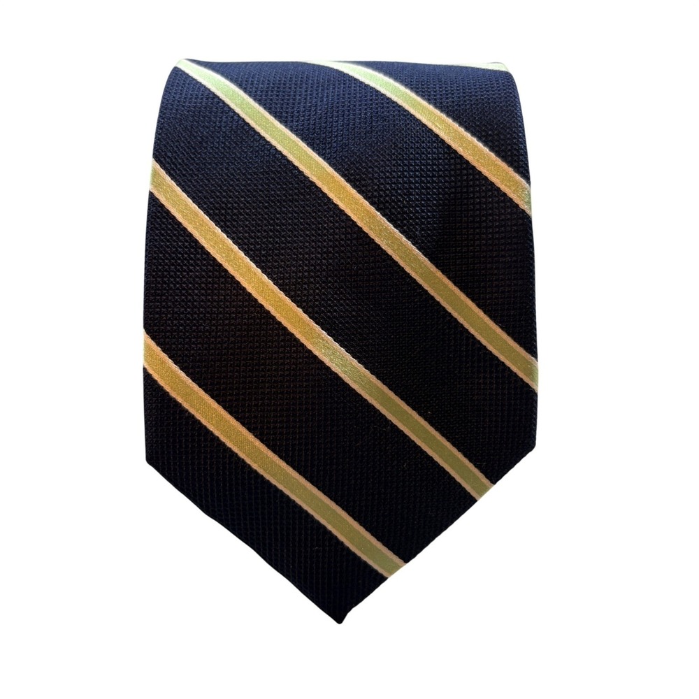 IZOD Necktie Mens One Size Navy Blue Lime Green Striped 100% Silk Business Tie